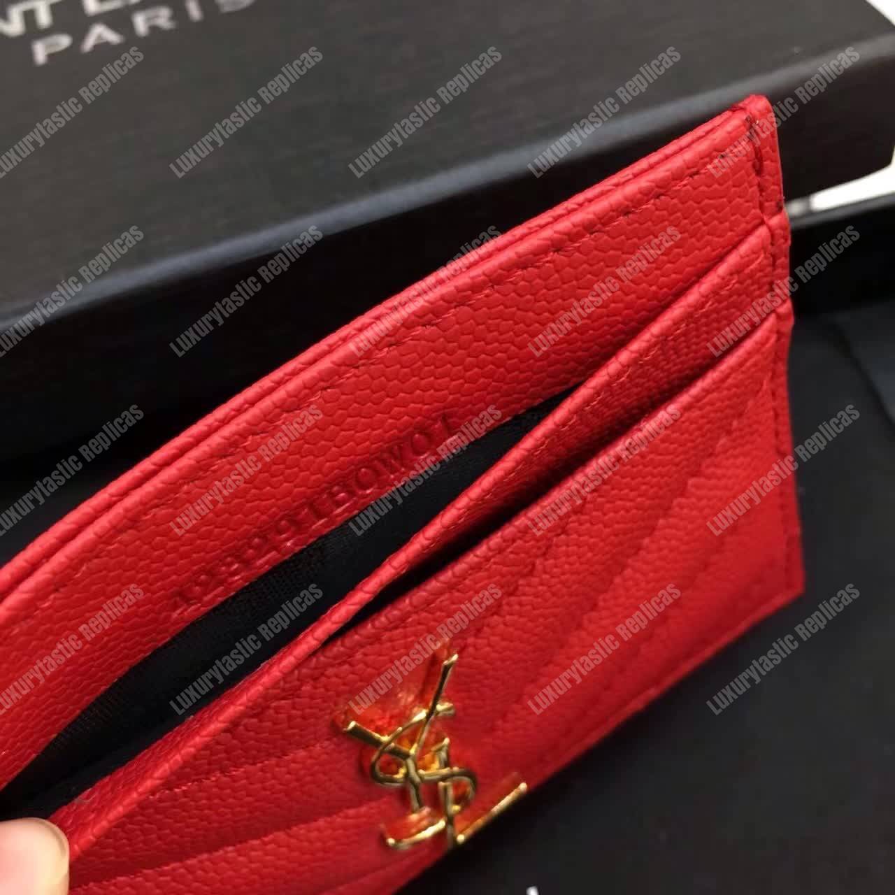 Saint Laurent Monogram Card Case Shine Red