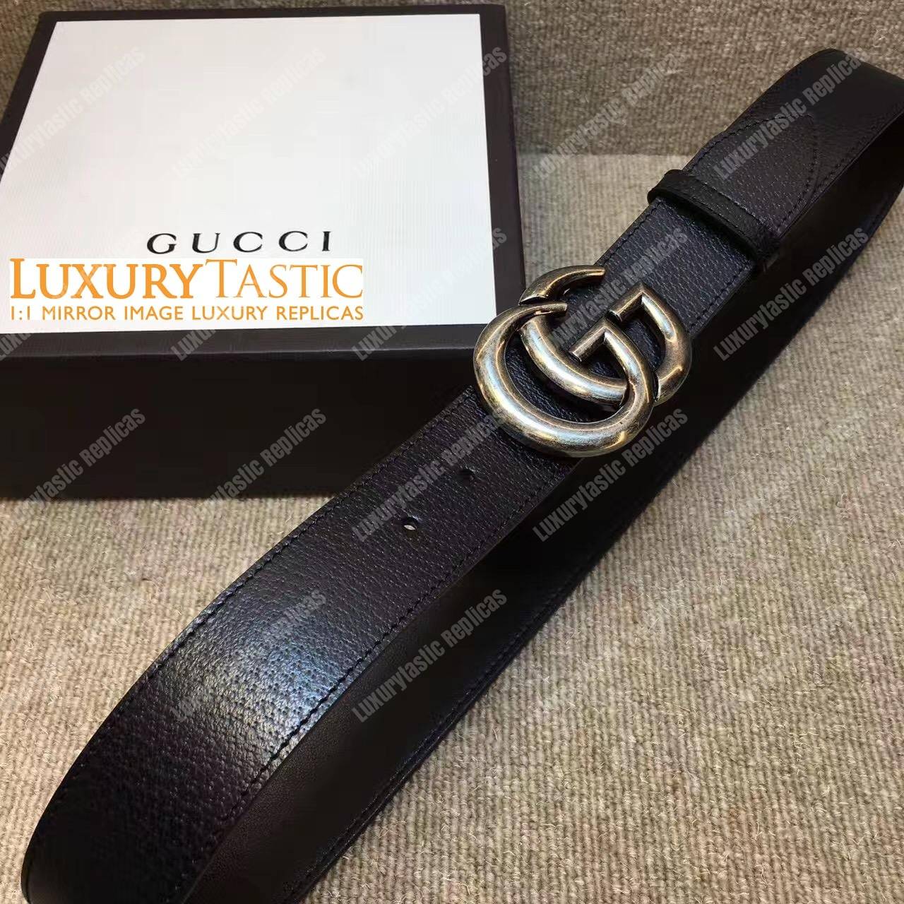 G*u*i leather belt with silver double g buckle