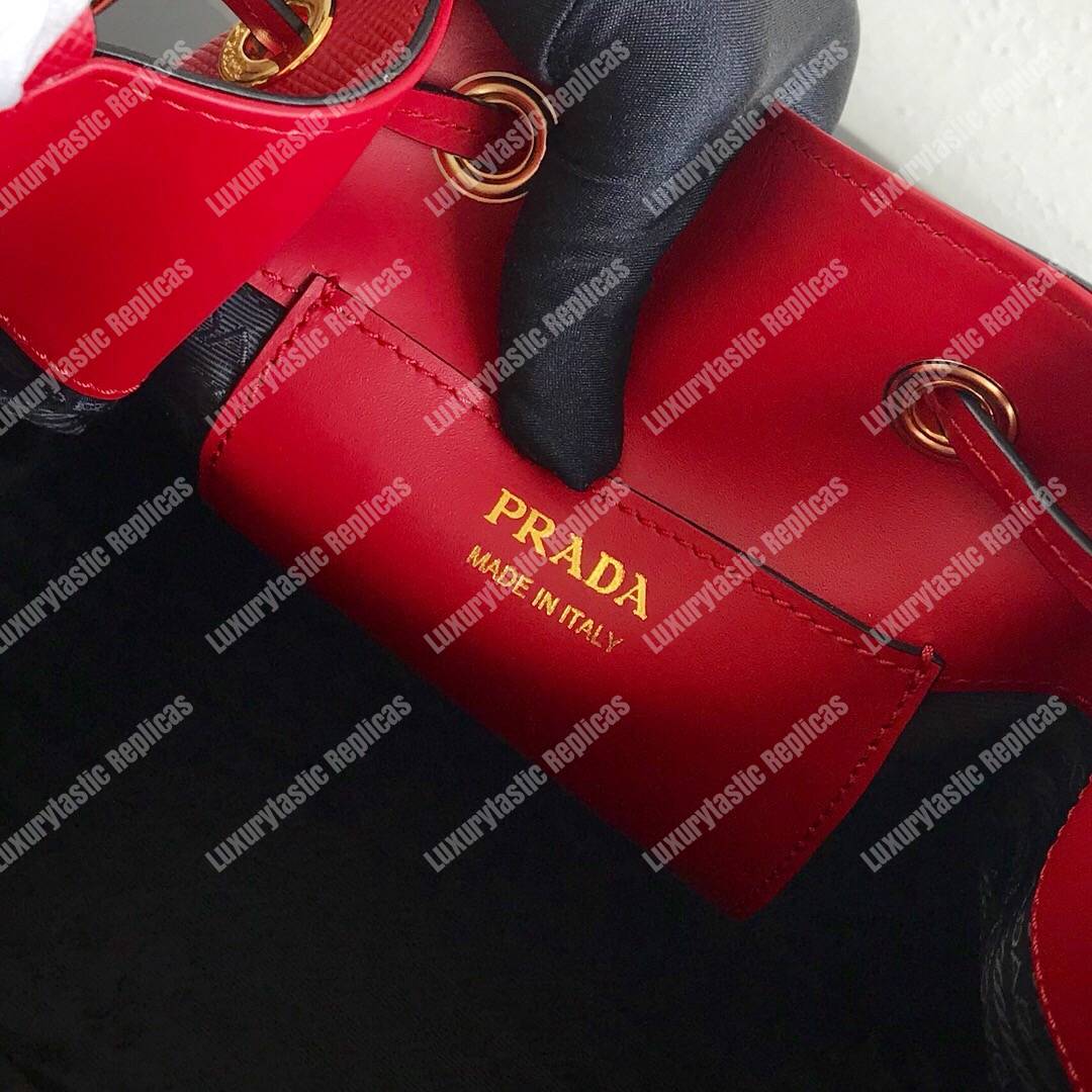 Pra*a saffiano leather bucket bag red