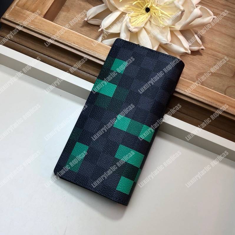 LV Brazza Wallet Damier Graphite Pixel Green
