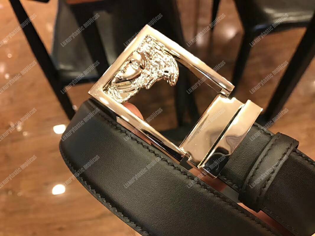 Versace Silver Half Medusa Leather Belt