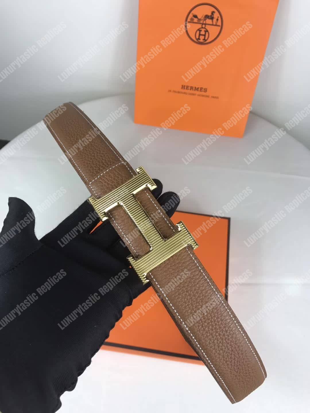 H**mes h belt buckle reversible leather strap brown