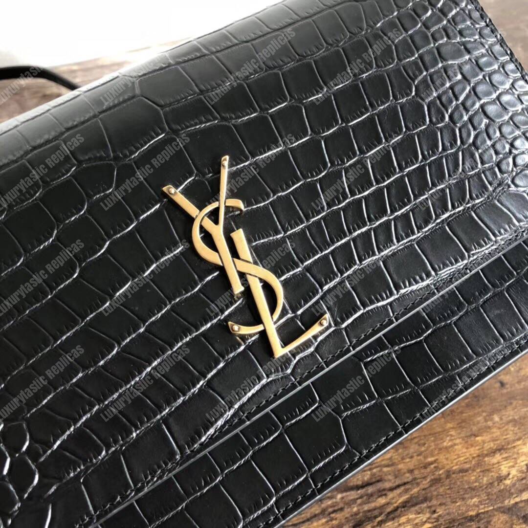 Saint Laurent Sunset Medium In Black Crocodile