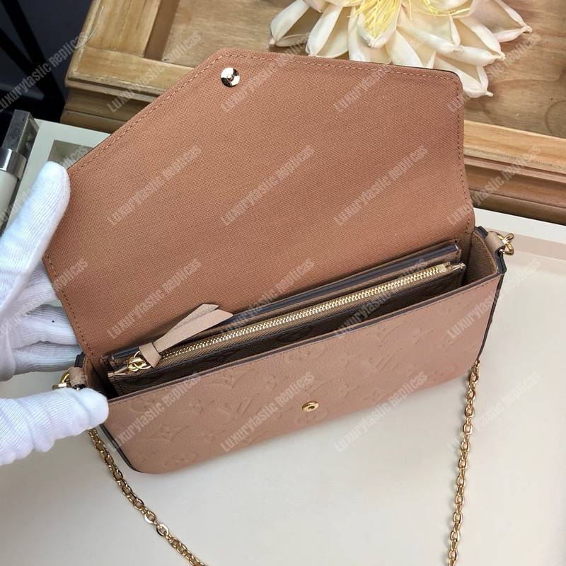 LV Pochette Felicie Monogram Empreinte Leather Papyrus