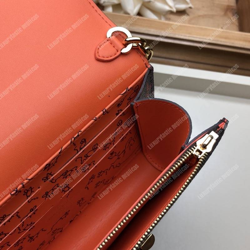 LV Twist Chain Wallet Catogram Dogs and Cats Brown Orange