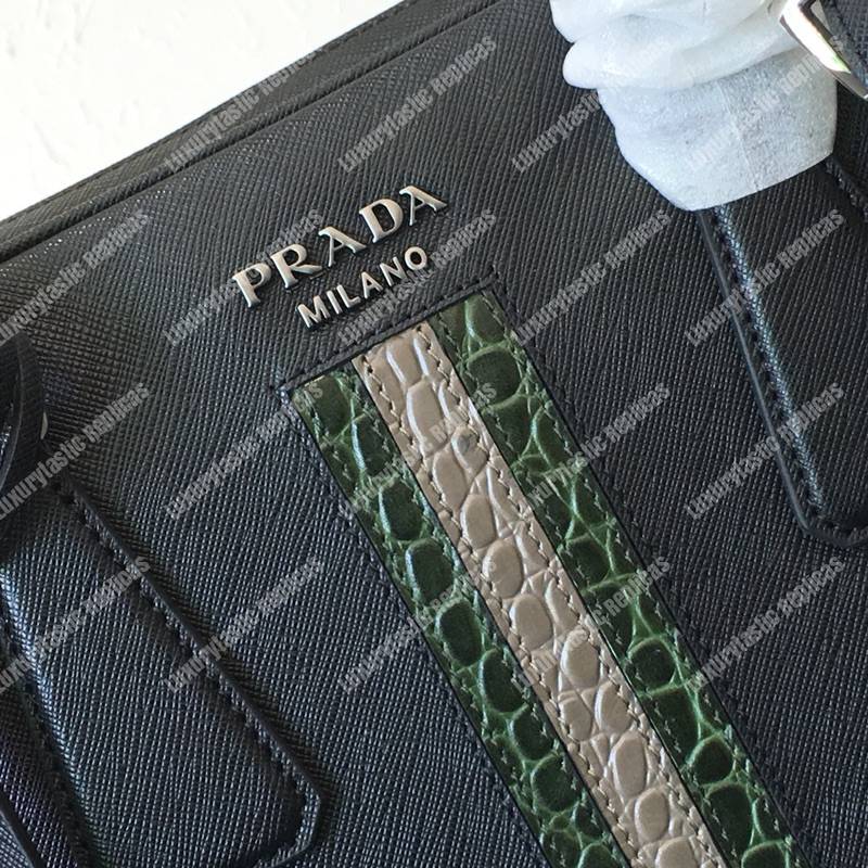 Pra*a saffiano leather work bag green