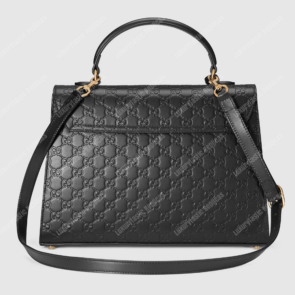 G*u*i padlock medium signature top handle bag black