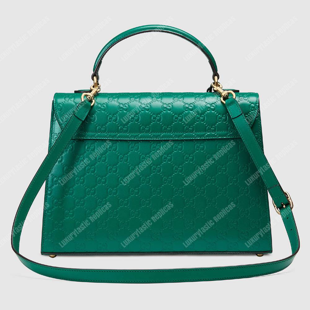 G*u*i padlock medium signature top handle bag emerald green