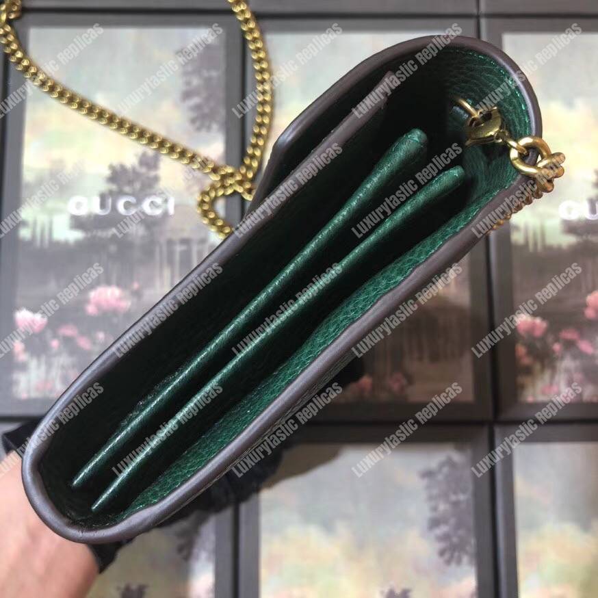 G*u*i calfskin garden dionysus chain wallet green with bat