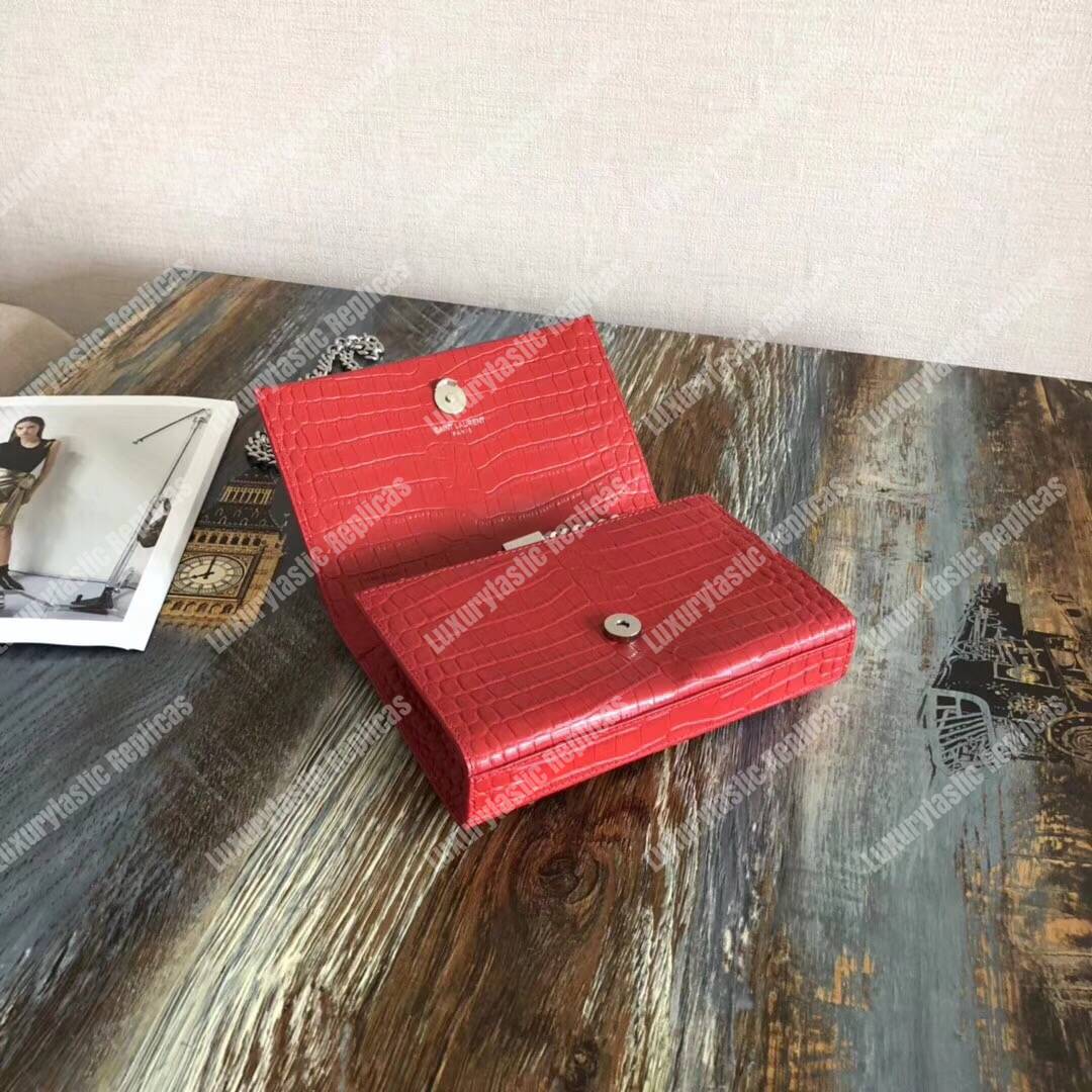 Saint Laurent Classic Small Kate Monogram Red Crocodile