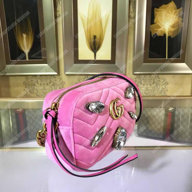 G*u*i gg marmont velvet small shoulder bag with crystals pink