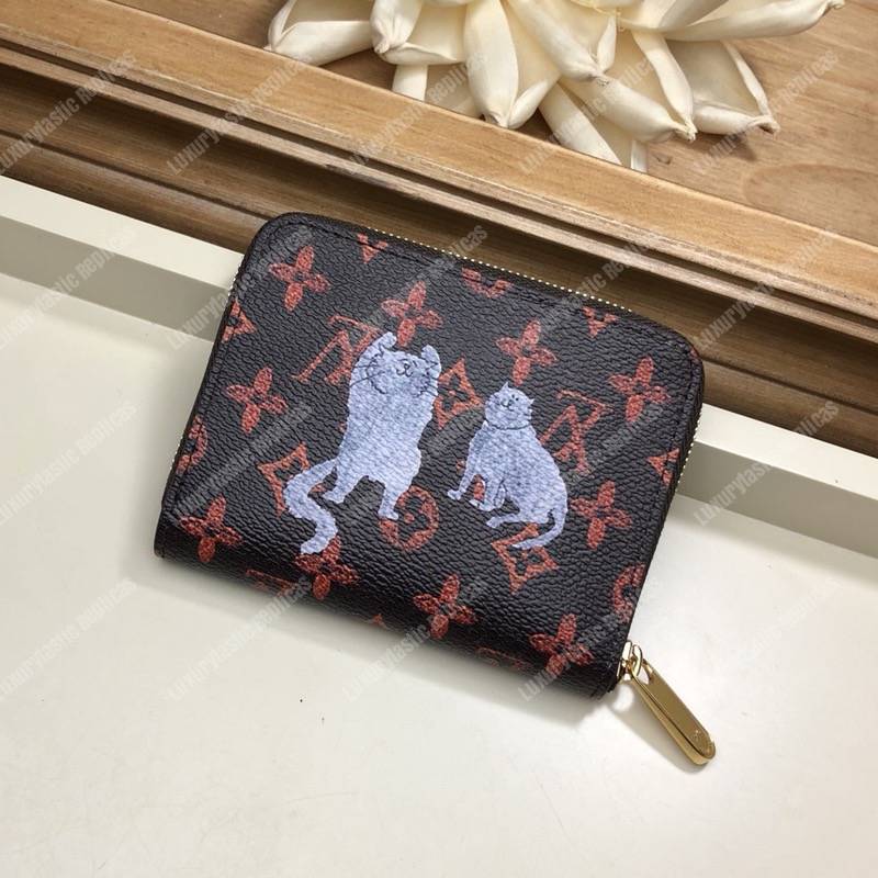 LV Zippy Coin Purse Catogram Dogs and Cats Brown Orange