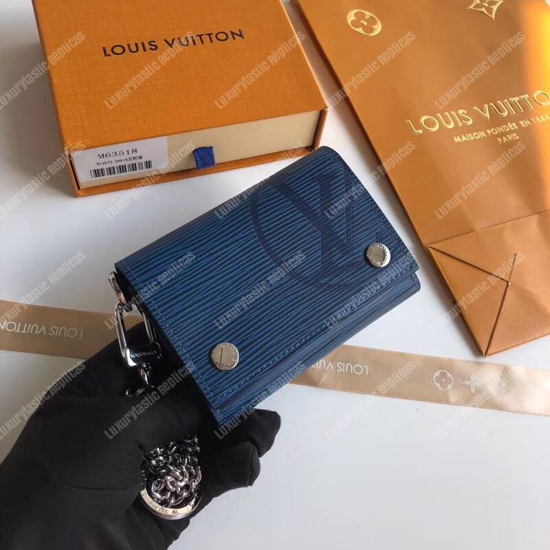 LV Rivets Chain Wallet Epi Leather Navy