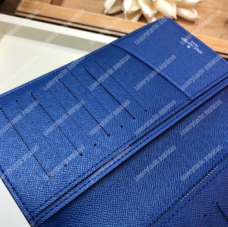 LV Brazza Wallet K45 Taiga Monogram Navy Blue