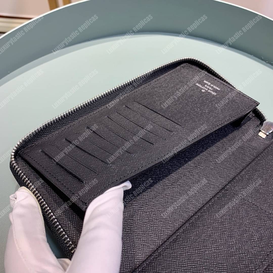 LV Zippy Wallet Vertical Taiga Leather Blue Trim