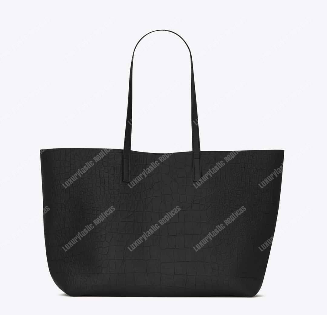 Saint Laurent Shopping Bag Embossed Crocodile Leather Black