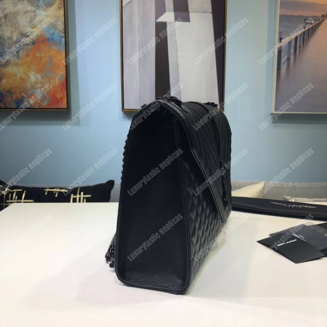 Saint Laurent Envelope Medium Bag Mix Matelassé Grain De Poudre Embossed leather Black Black-Toned