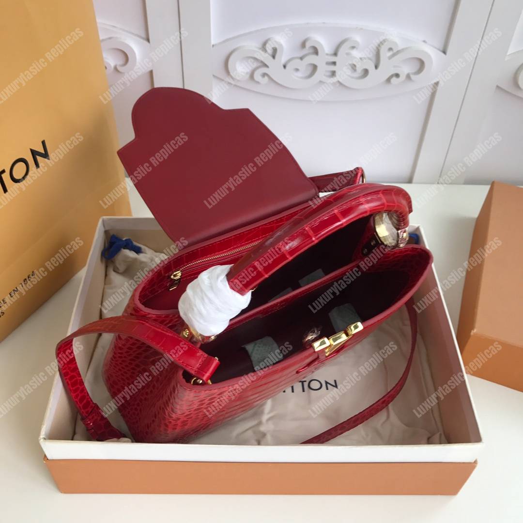 LV Capucines PM Crocodilien Mat Cerise