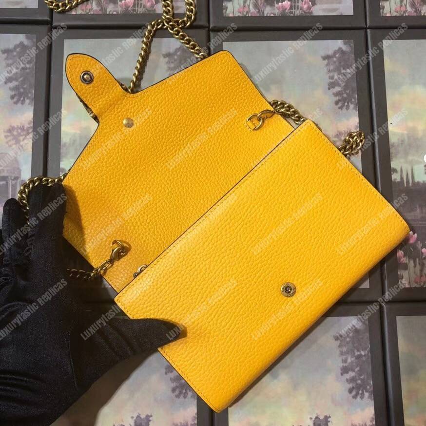 G*u*i calfskin garden dionysus chain wallet yellow with bat