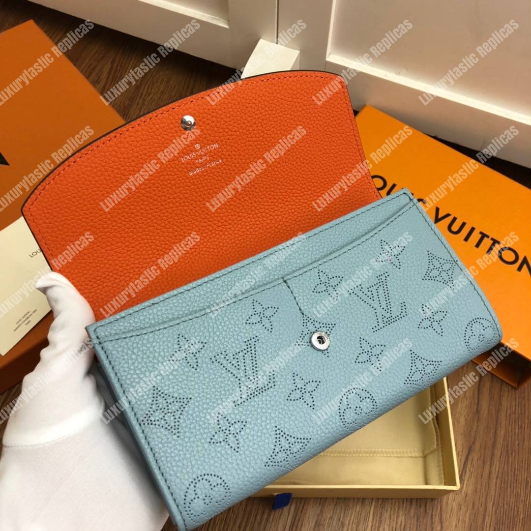 LV Iris Wallet Mahina Leather Bleu Horizon Pumpkin