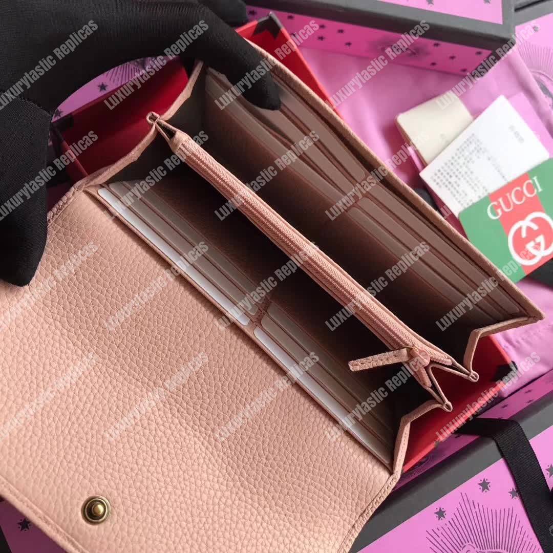 G*u*i gg leather continental wallet with butterfly light pink