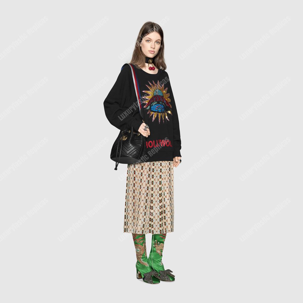 G*u*i gg marmont chevron leather bucket bag black