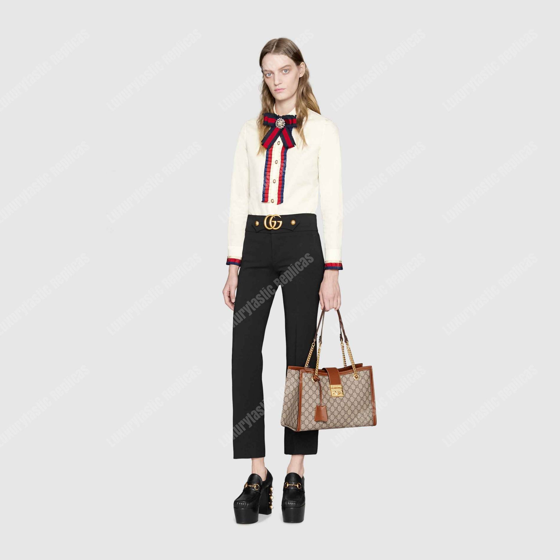 G*u*i padlock medium gg shoulder beige/ebony brown