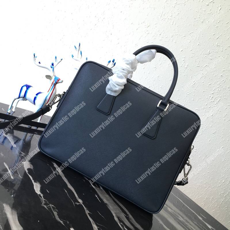 Pra*a saffiano leather work bag navy blue dark blue/grey crocodile insert