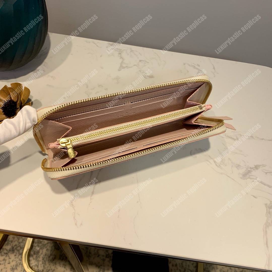 LV Clemence Wallet Damier Azur Rose Ballerine Pink