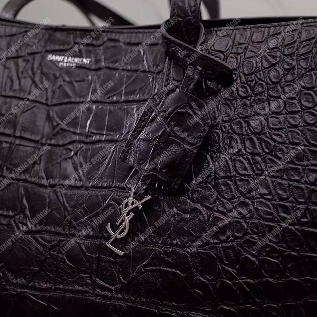 Saint Laurent Shopping Bag Embossed Crocodile Leather Black