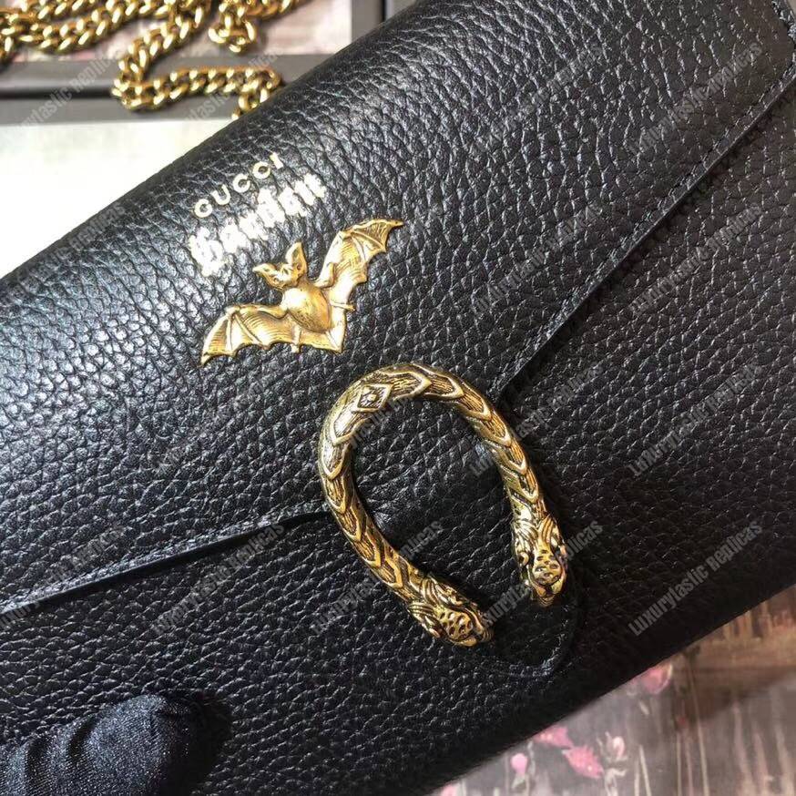 G*u*i calfskin garden dionysus chain wallet black with bat