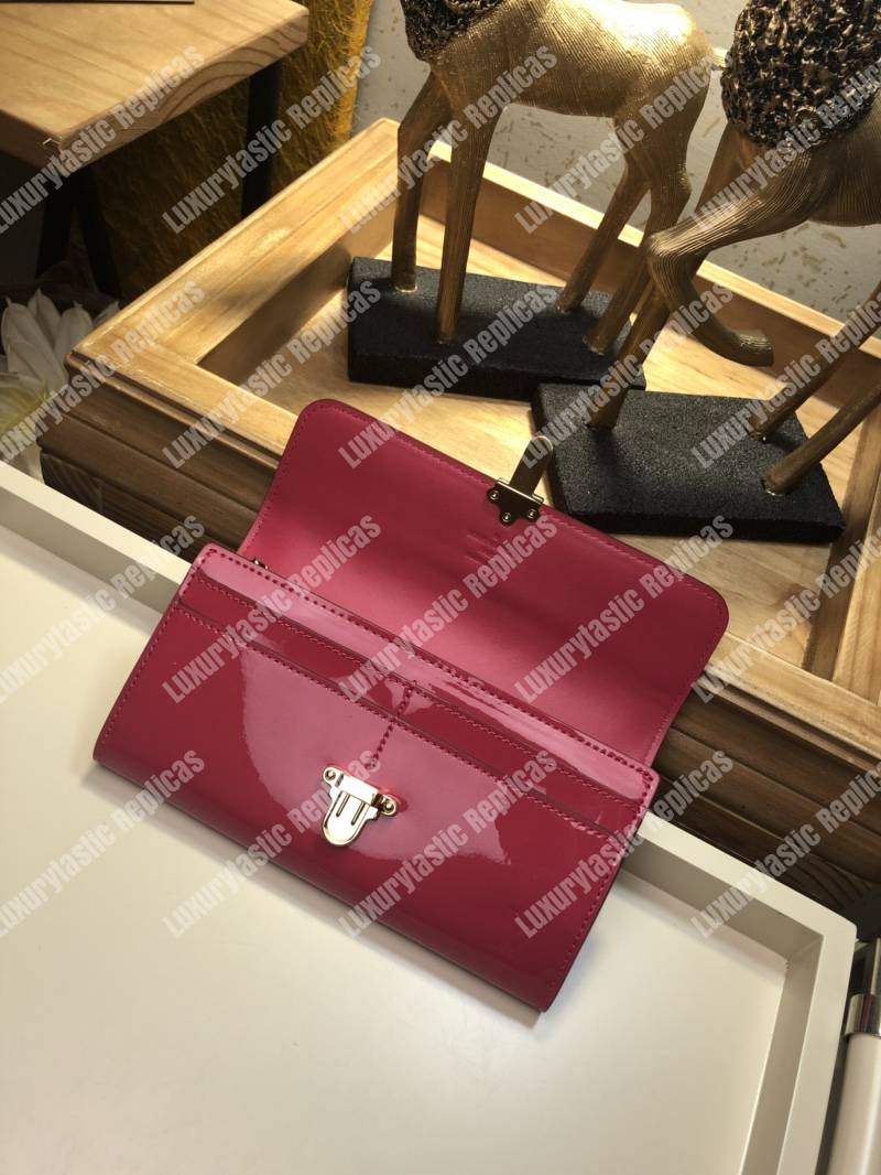LV Cherrywood Wallet Patent Leather Fuchsia