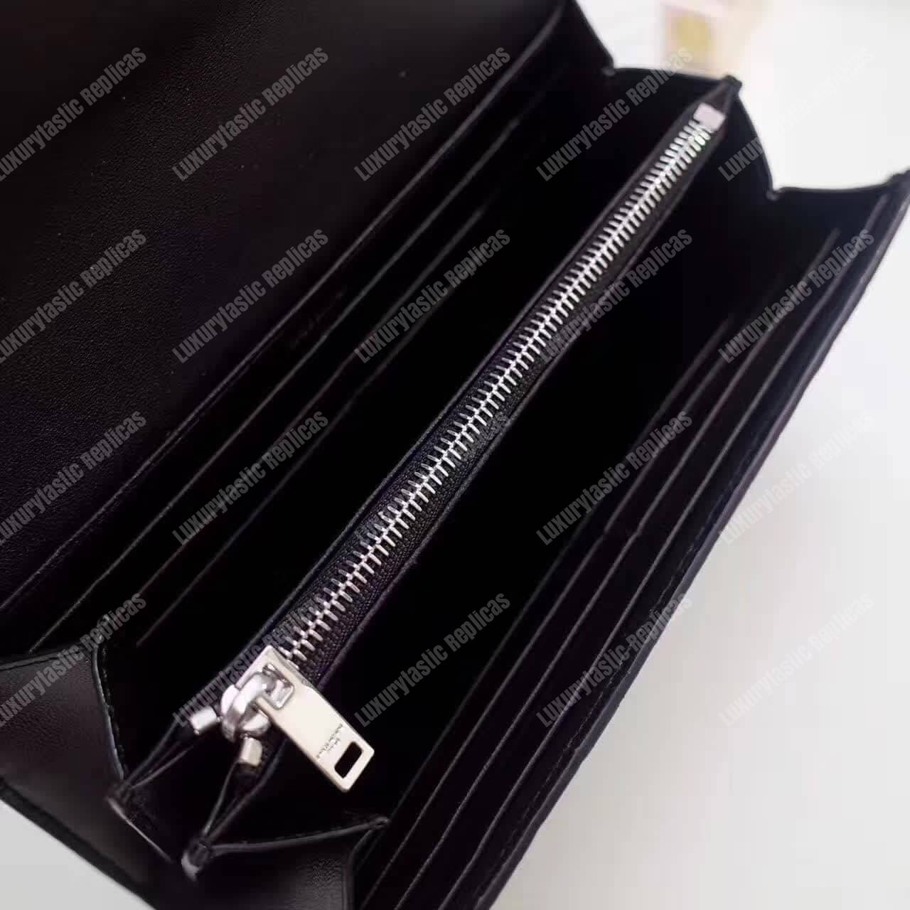 Saint Laurent Large Flap Wallet In Black Crocodile Embossed Shiny