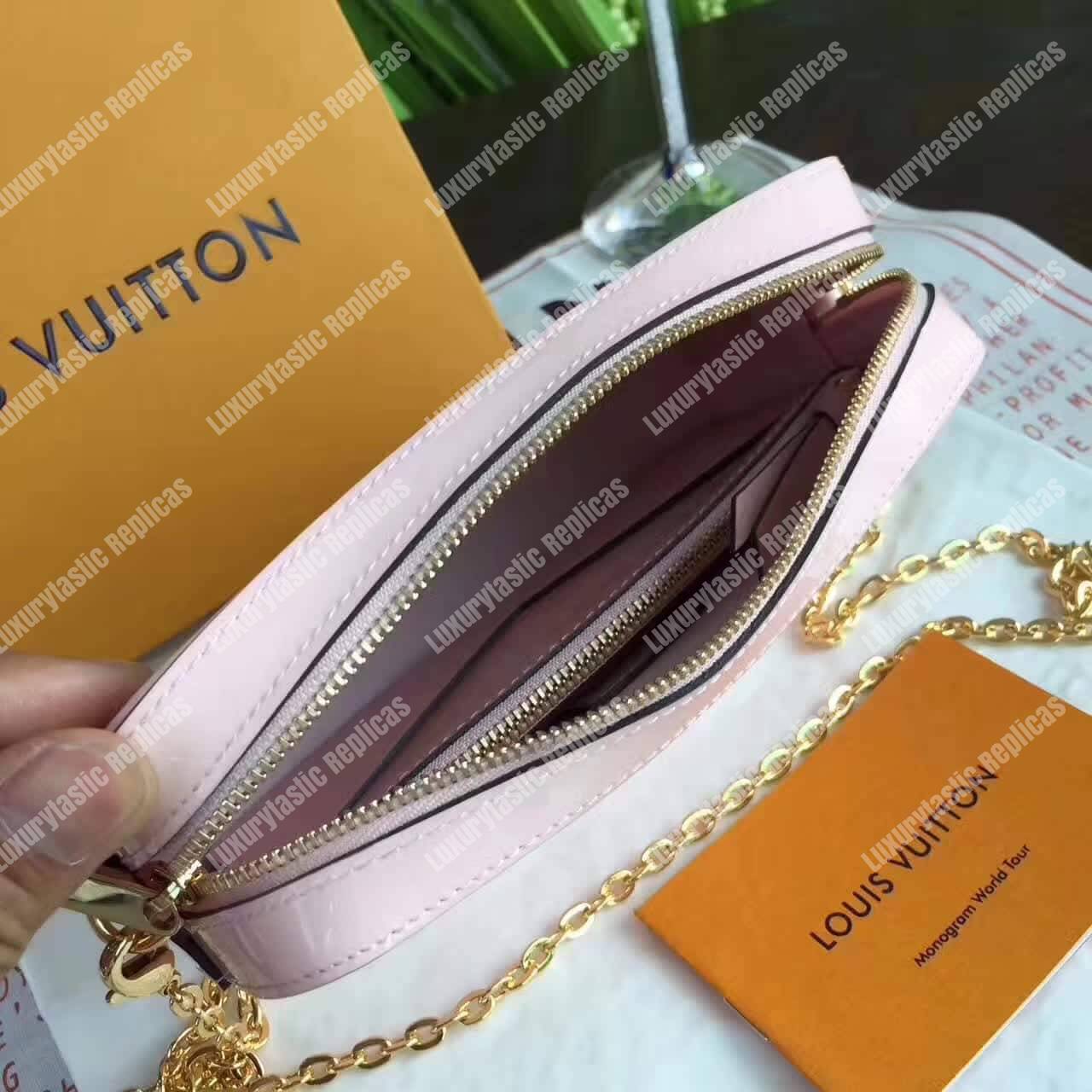 LV Camera Pouch Monogram Vernis Leather Rose Ballerine
