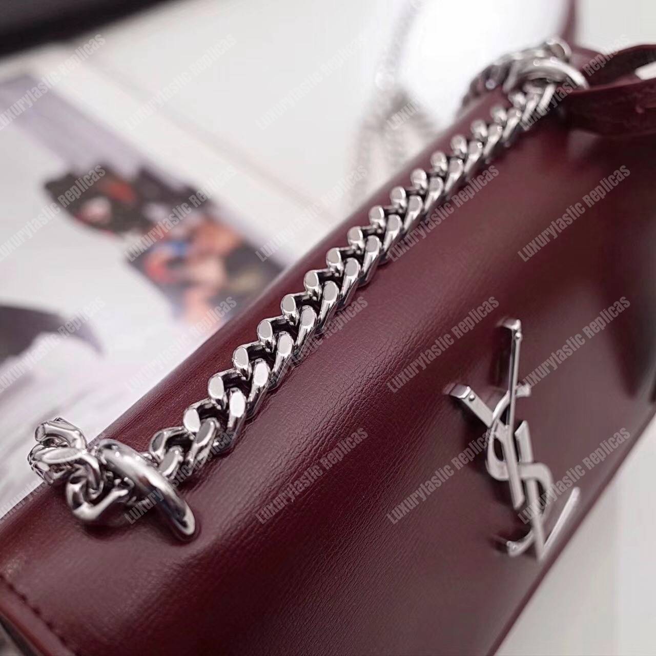 Saint Laurent Small Sunset Bag Dark Red Grained