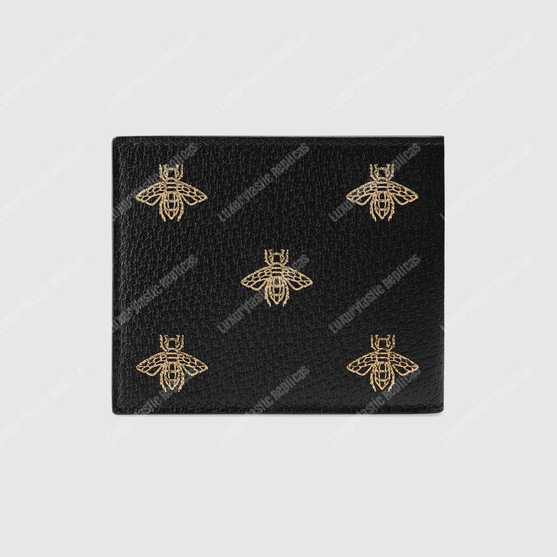 G*u*i bee star leather b-fold wallet black