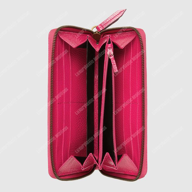 G*u*i gg leather zip around wallet with butterfly bright pink