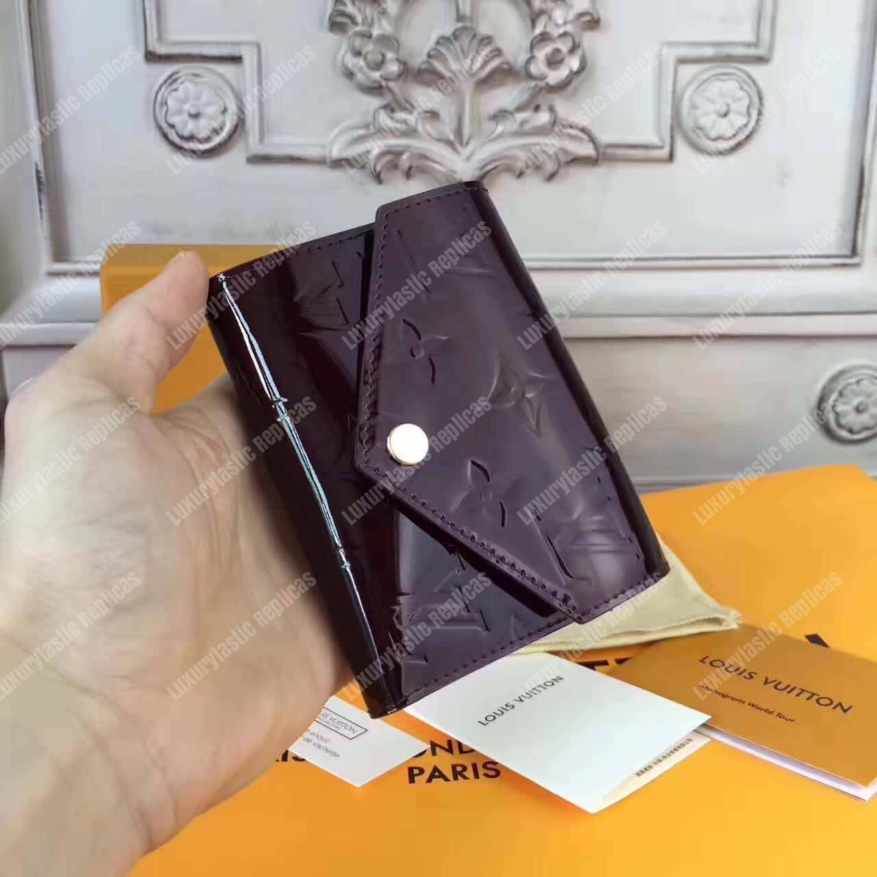 LV Victorie Wallet Monogram Vernis Leather Amarante