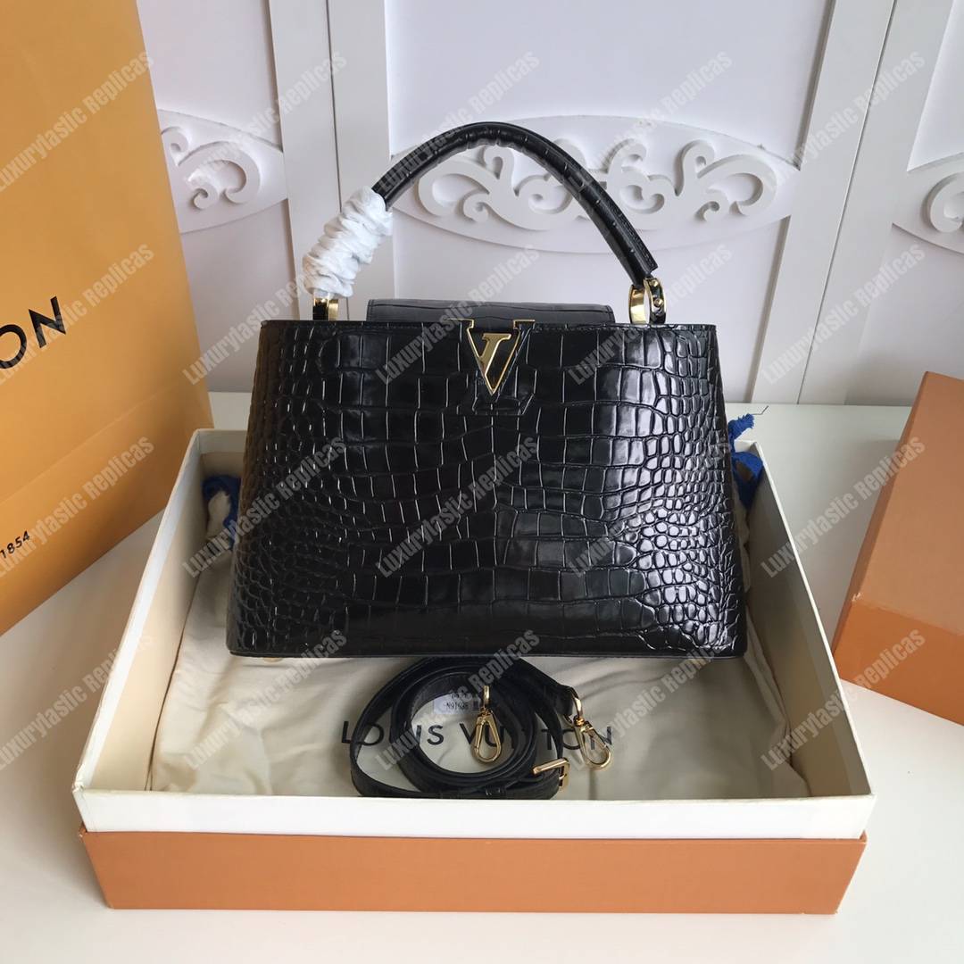 LV Capuccines PM Crocodilien Mat Noir