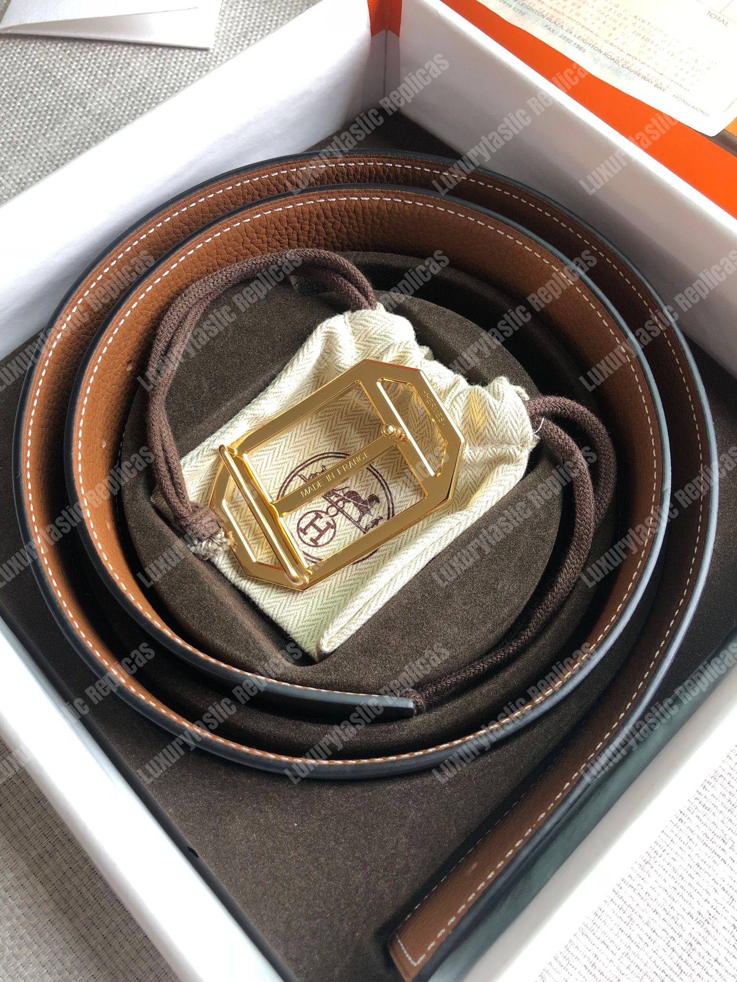 H**mes pad belt buckle & reversible leather strap black / brown