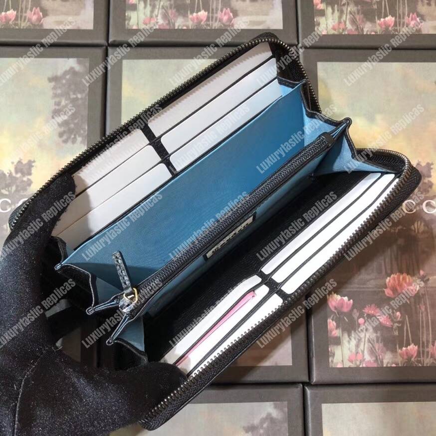 G*u*i garden leather zip around wallet black with butterfly