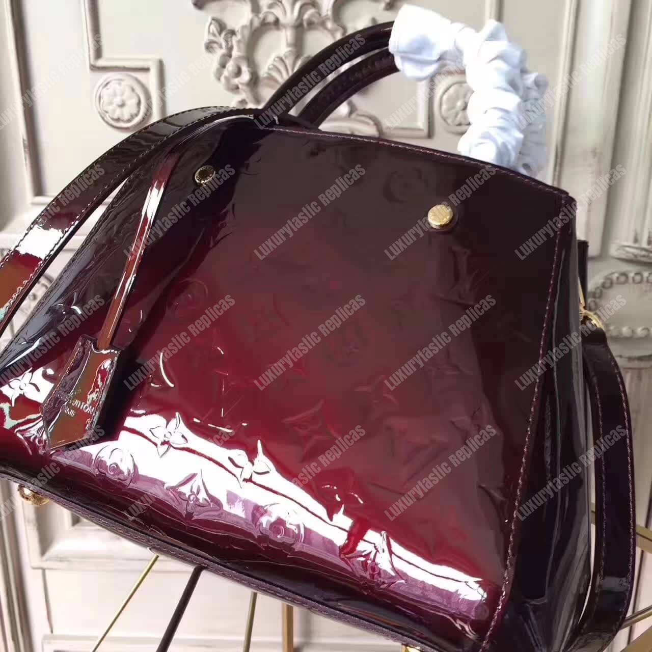 LV Montaigne BB Tote Bag Monogram Vernis Amarante