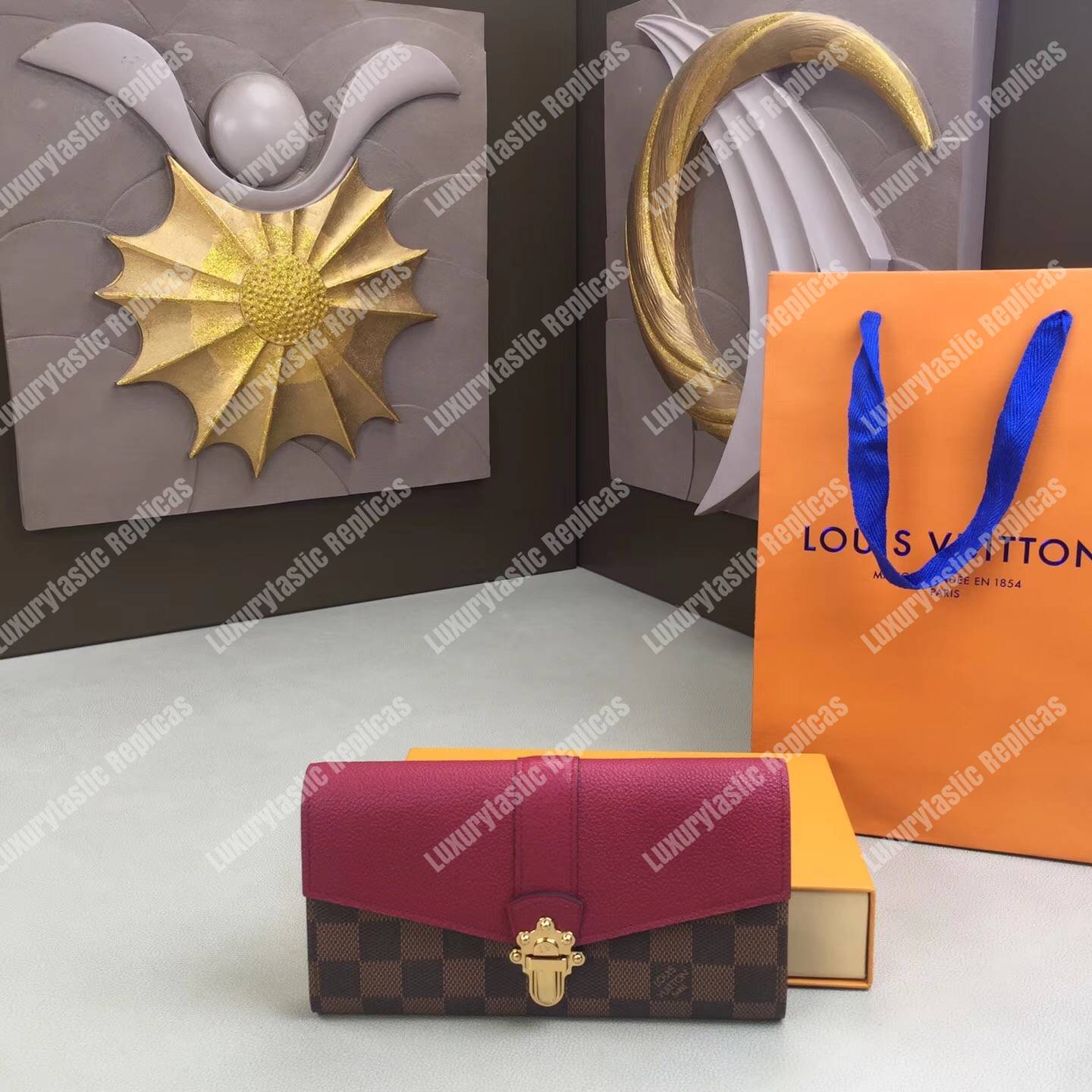 LV Clapton Wallet Damier Ebene Raisin