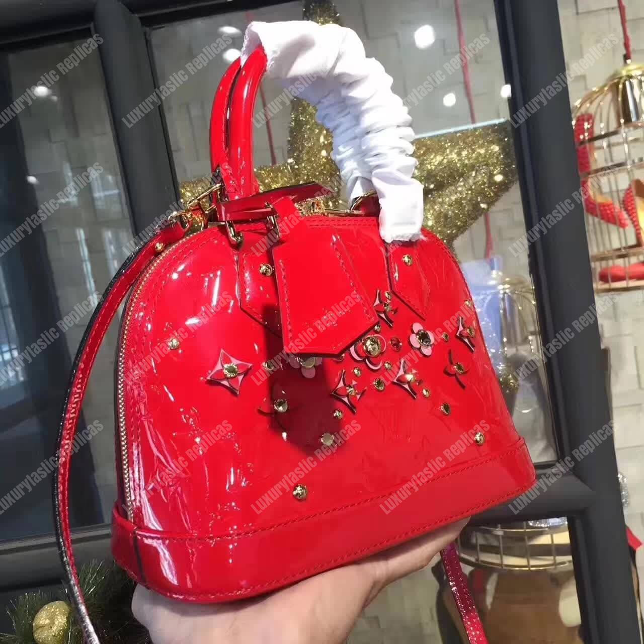 LV Alma BB Tote Bag Monogram Vernis Red