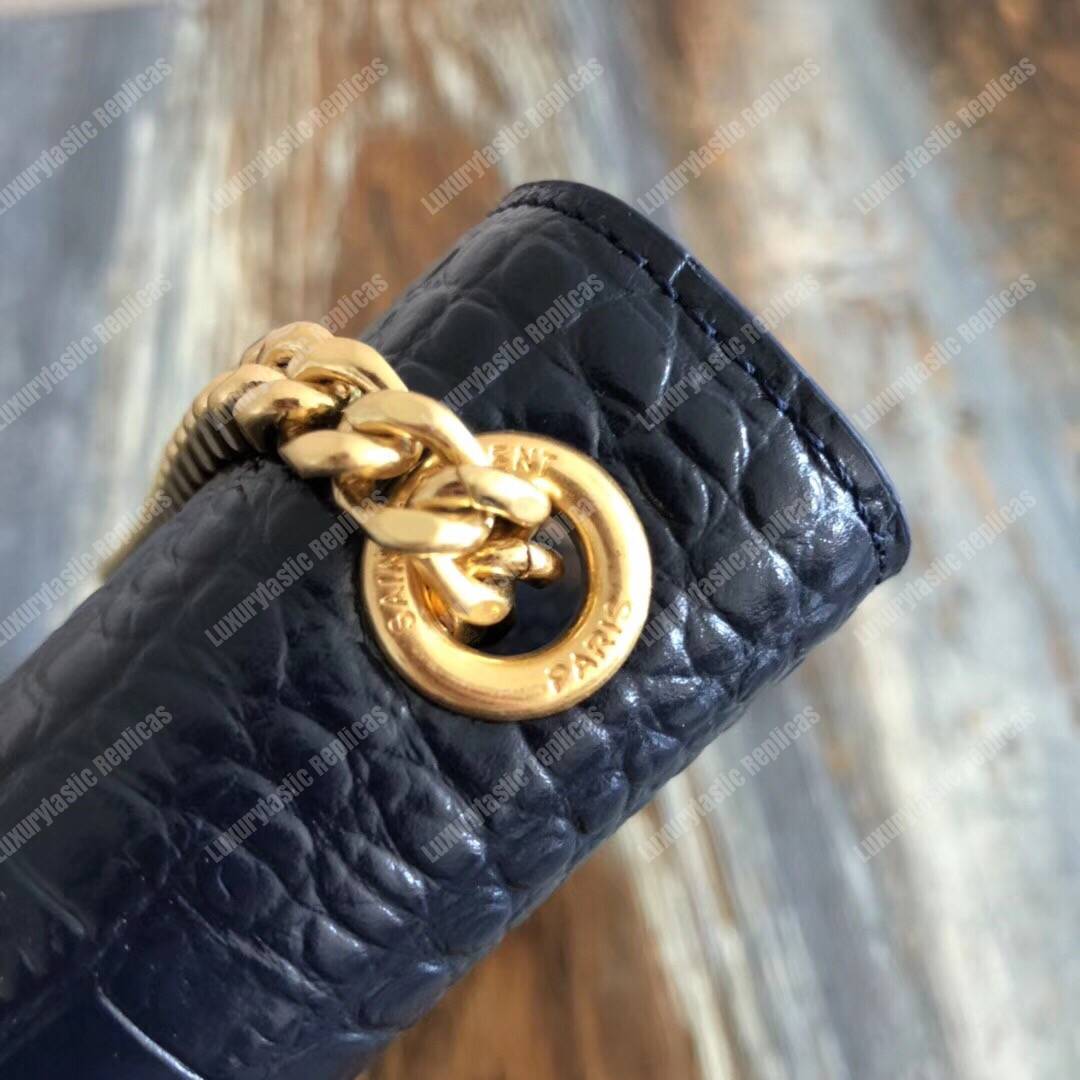Saint Laurent Medium Kate Tassel Chain Bag Navy Crocodile