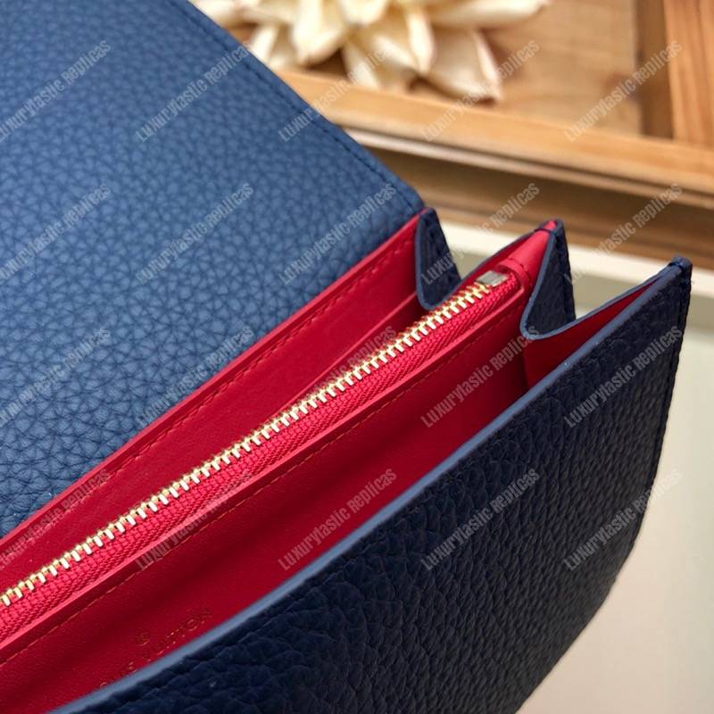 LV Capucines Wallet Taurillon Marine Rouge