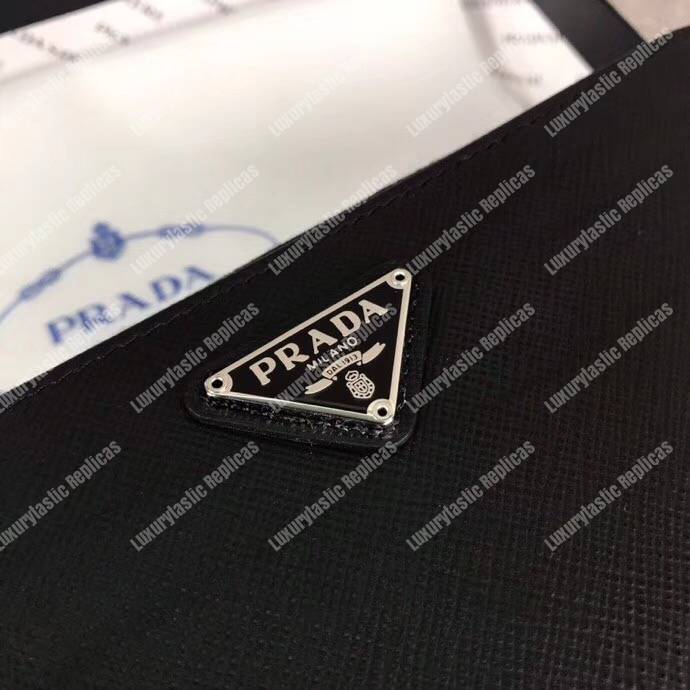 Pra*a large saffiano leather wallet black silver hardware