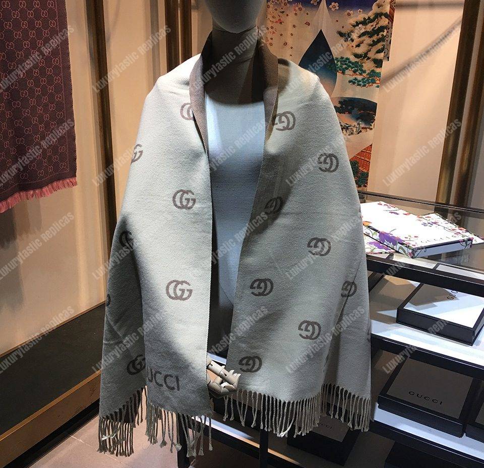 G*u*i wool scarf double g pattern beige brown