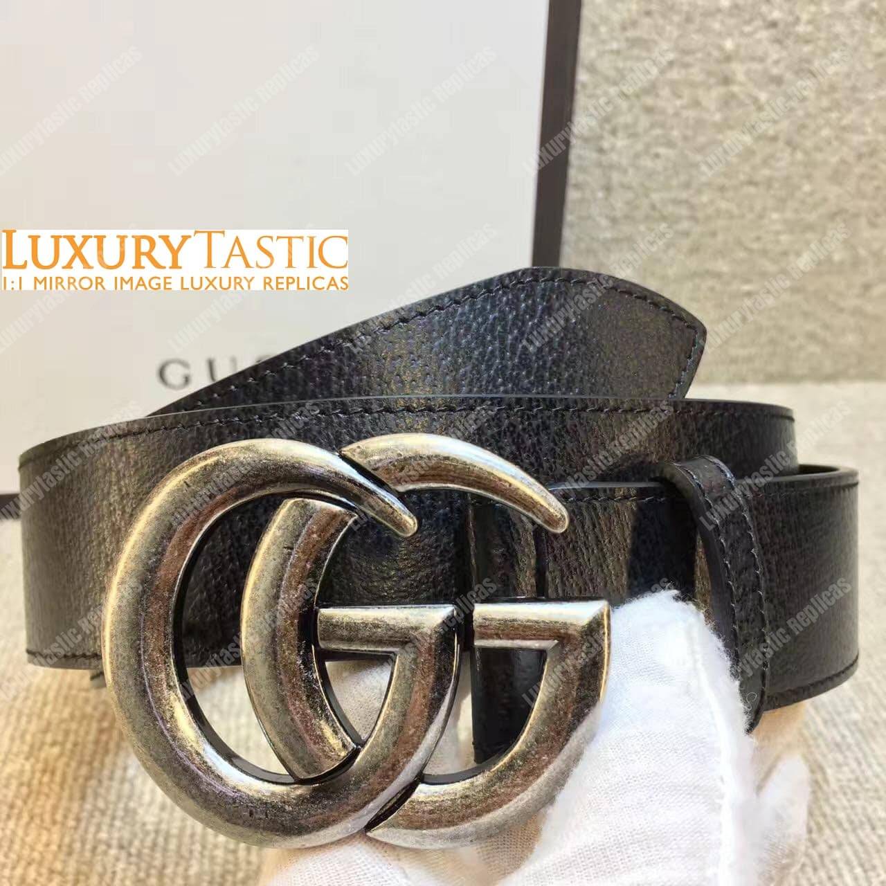 G*u*i leather belt with silver double g buckle