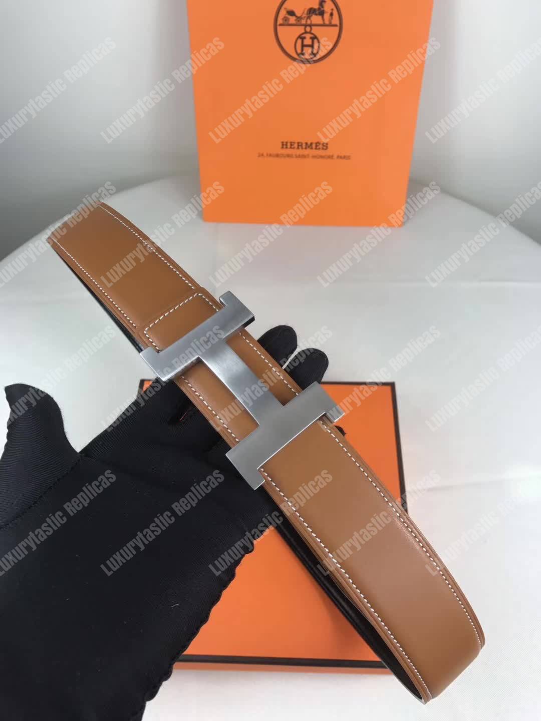 H**mes h belt buckle reversible leather strap brown